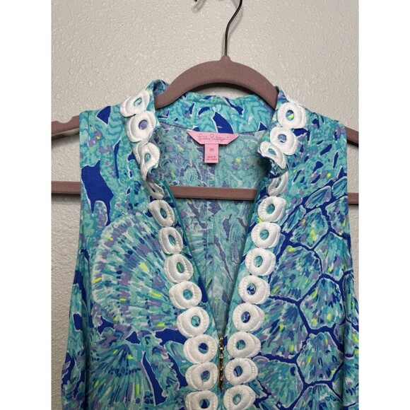 Lilly Pulitzer Jane Shift Dress Size 00 Capri Teal Pop Up Tortuga Time Turtle - Picture 2 of 3